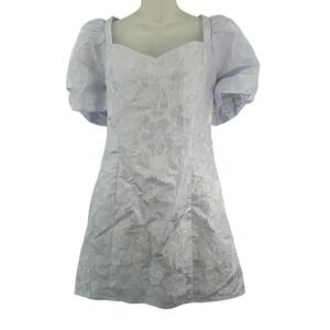 NWT Lulus White Floral Jacquard Puff Sleeve Mini Sweetheart Neckline Size M